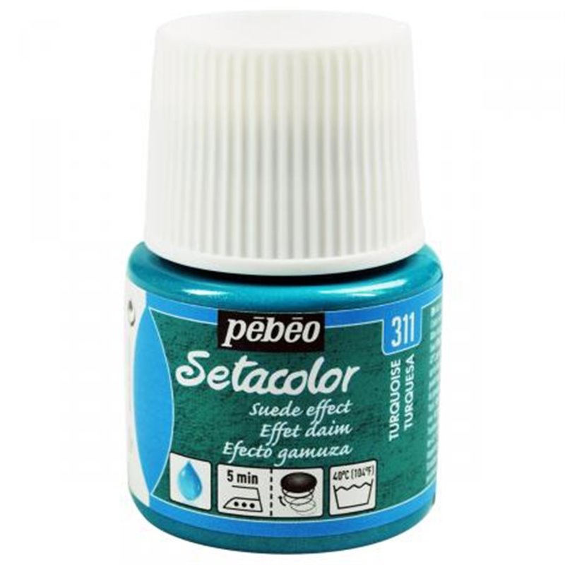 PINTURA PARA TELA PEBEO SETACOLOR OPACO EFECTO ANTE 45 ML NUM 311 TURQUESA COD 295311