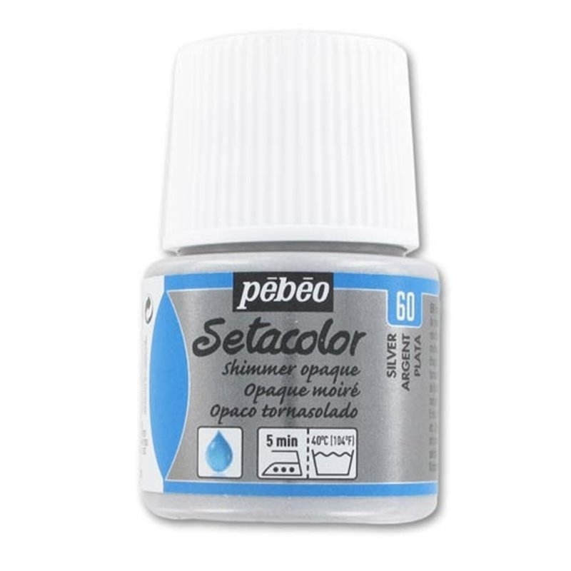 PINTURA PARA TELA PEBEO SETACOLOR OPACO TORNASOLADO 45 ML NUM 60 PLATA COD 295060