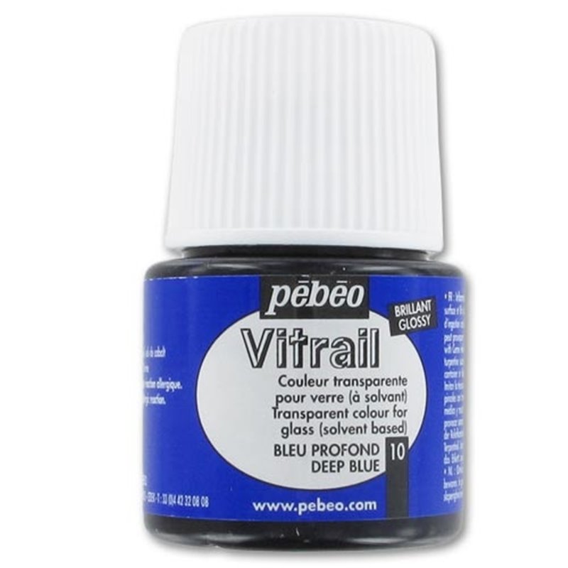 PINTURA PARA VIDRIO PEBEO VITRAIL TRANSPARENTE 45 ML NUM 10 AZUL PROFUNDO COD 050010