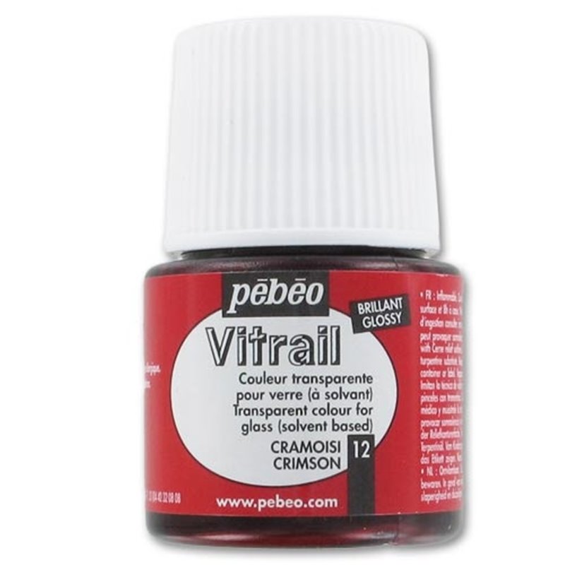 PINTURA PARA VIDRIO PEBEO VITRAIL TRANSPARENTE 45 ML NUM 12 CARMESI COD 050012