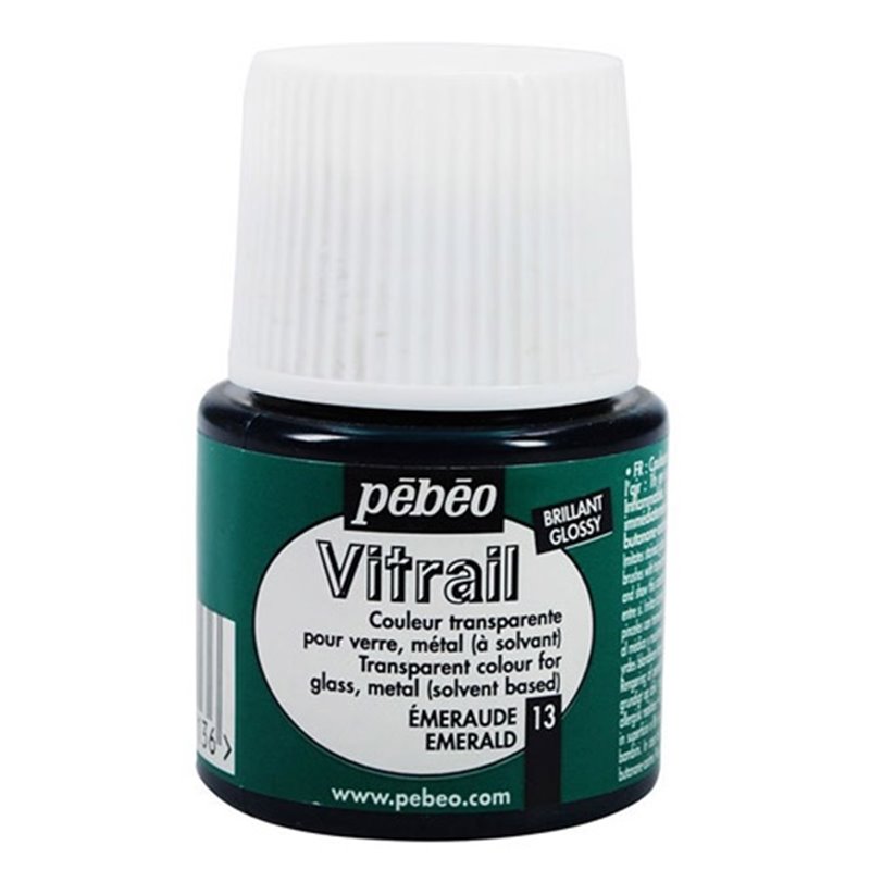 PINTURA PARA VIDRIO PEBEO VITRAIL TRANSPARENTE 45 ML NUM 13 ESMERALDA COD 050013