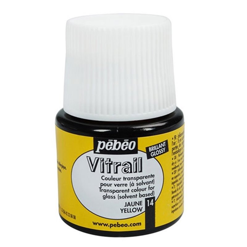 PINTURA PARA VIDRIO PEBEO VITRAIL TRANSPARENTE 45 ML NUM 14 AMARILLO COD 050014