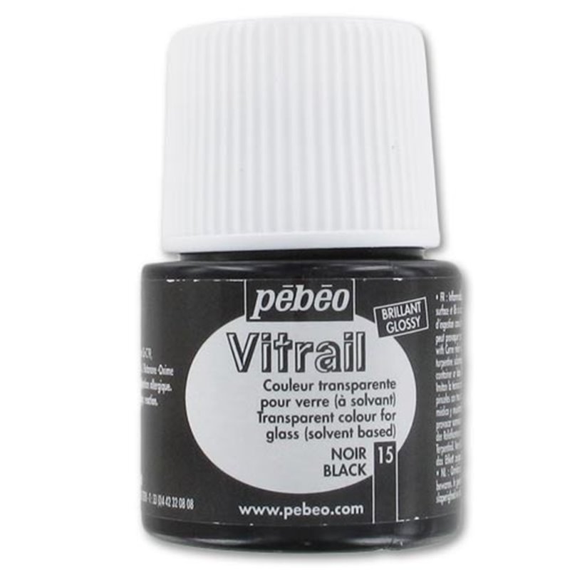 PINTURA PARA VIDRIO PEBEO VITRAIL TRANSPARENTE 45 ML NUM 15 NEGRO COD 050015