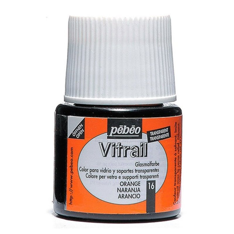 PINTURA PARA VIDRIO PEBEO VITRAIL TRANSPARENTE 45 ML NUM 16 NARANJA COD 050016