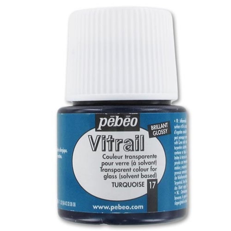 PINTURA PARA VIDRIO PEBEO VITRAIL TRANSPARENTE 45 ML NUM 17 TURQUESA COD 050017