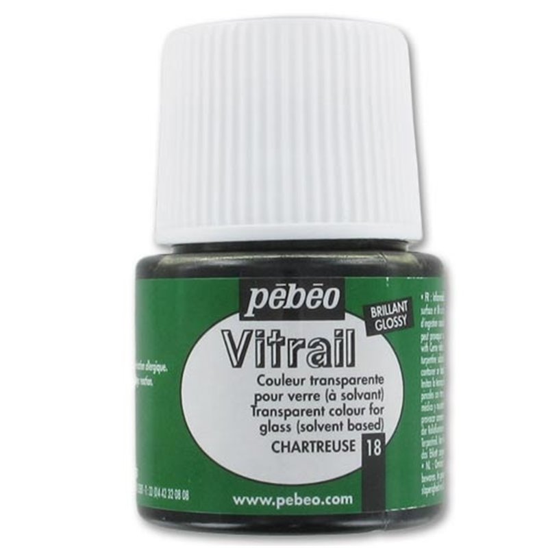 PINTURA PARA VIDRIO PEBEO VITRAIL TRANSPARENTE 45 ML NUM 18 CHARTREUSE COD 050018