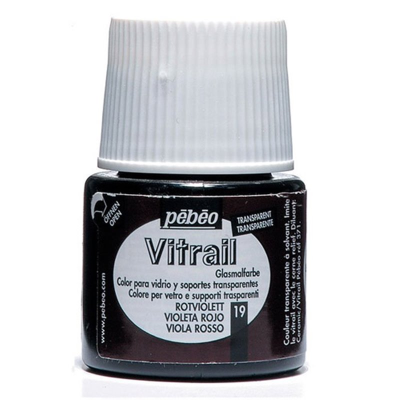 PINTURA PARA VIDRIO PEBEO VITRAIL TRANSPARENTE 45 ML NUM 19 VIOLETA ROJO COD 050019