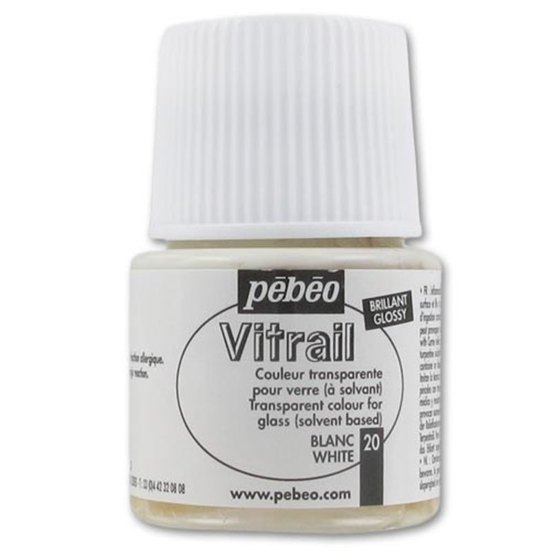 PINTURA PARA VIDRIO PEBEO VITRAIL TRANSPARENTE 45 ML NUM 20 BLANCO COD 050020