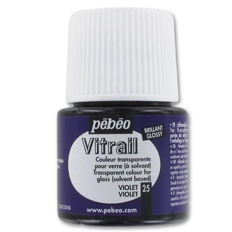 PINTURA PARA VIDRIO PEBEO VITRAIL TRANSPARENTE 45 ML NUM 25 VIOLETA COD 050025