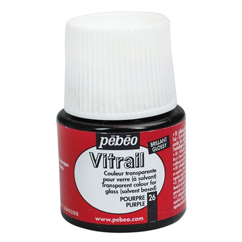 PINTURA PARA VIDRIO PEBEO VITRAIL TRANSPARENTE 45 ML NUM 26 PURPURA COD 050026