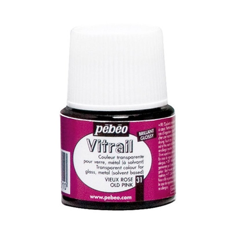 PINTURA PARA VIDRIO PEBEO VITRAIL TRANSPARENTE 45 ML NUM 31 ROSA VIEJO COD 050031