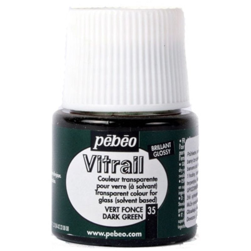 PINTURA PARA VIDRIO PEBEO VITRAIL TRANSPARENTE 45 ML NUM 35 VERDE OSCURO COD 050035