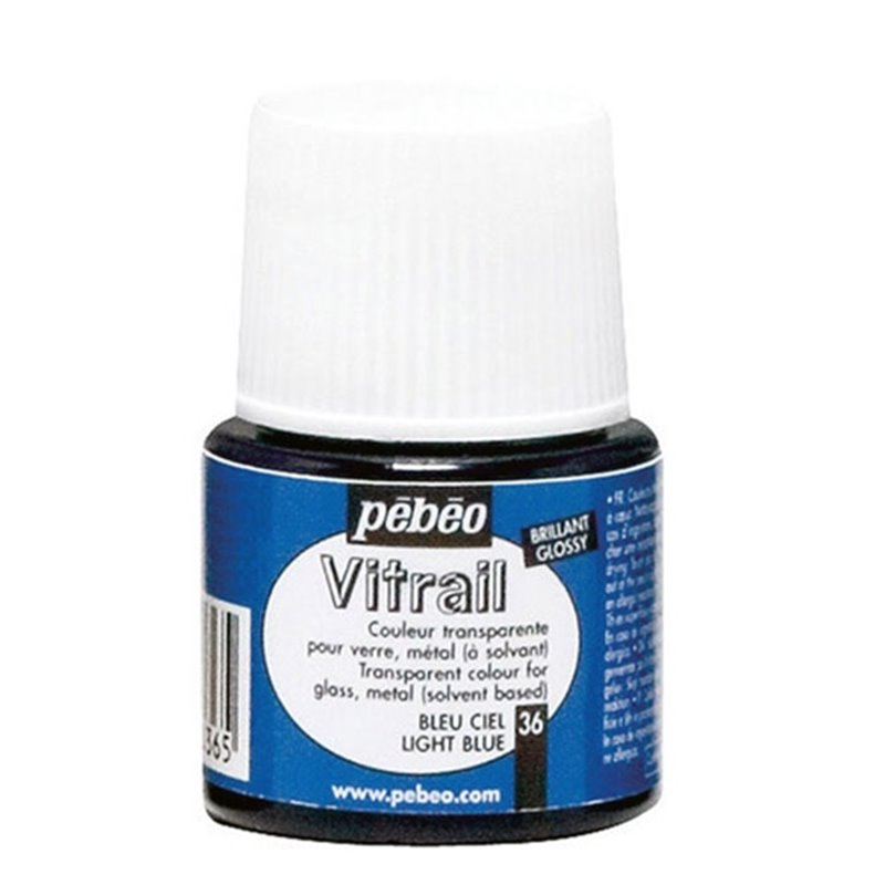 PINTURA PARA VIDRIO PEBEO VITRAIL TRANSPARENTE 45 ML NUM 36 AZUL CIELO COD 050036