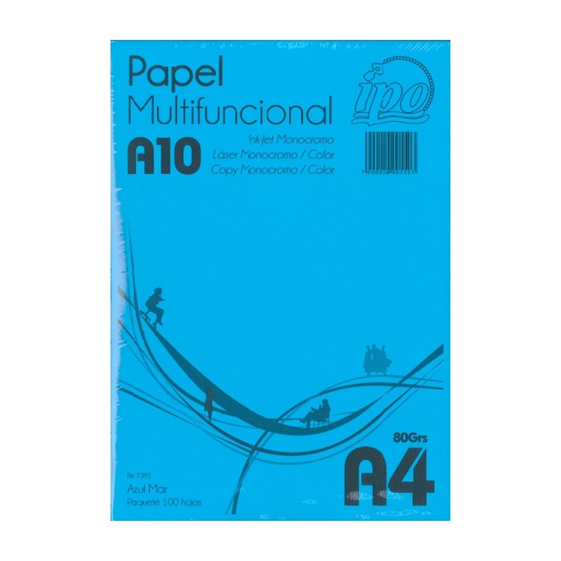 PAPEL DE COLOR IPO NUM A10 AZUL MAR A4 80 G PAQUETE 100 HOJAS