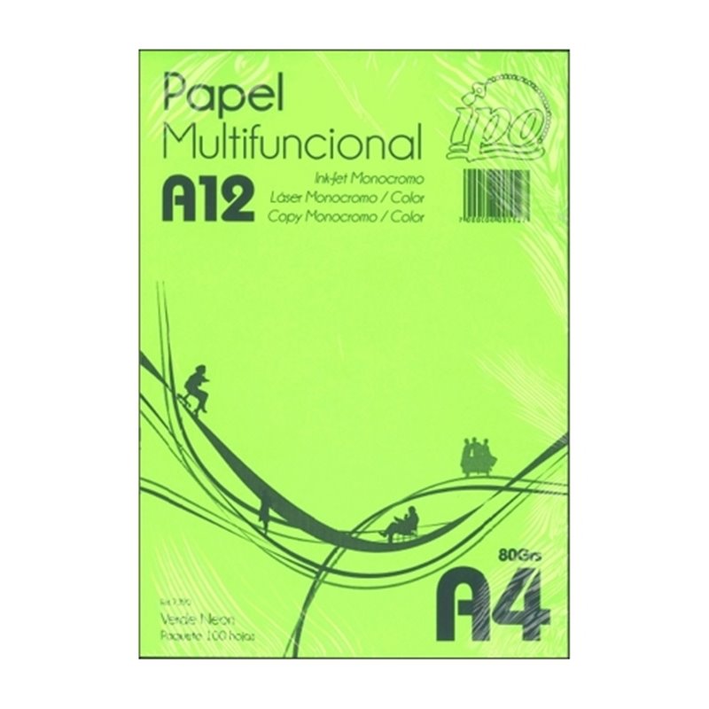 PAPEL DE COLOR IPO NUM A12 VERDE NEON A4 80 G PAQUETE 100 HOJAS