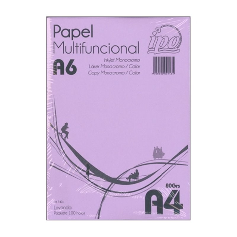 PAPEL DE COLOR IPO NUM A6 LAVANDA A4 80 G PAQUETE 100 HOJAS