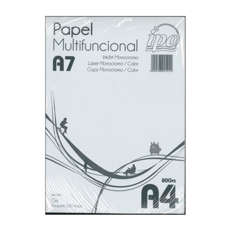 PAPEL DE COLOR IPO NUM A7 GRIS A4 80 G PAQUETE 100 HOJAS