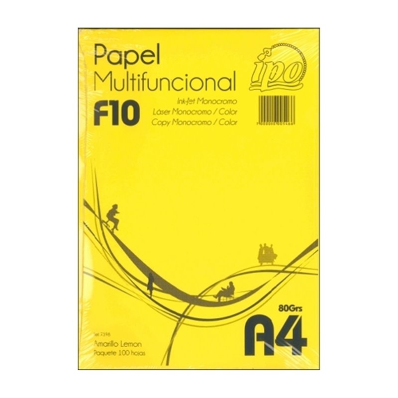 PAPEL DE COLOR IPO NUM F10 AMARILLO LEMON A4 80 G PAQUETE 100 HOJAS