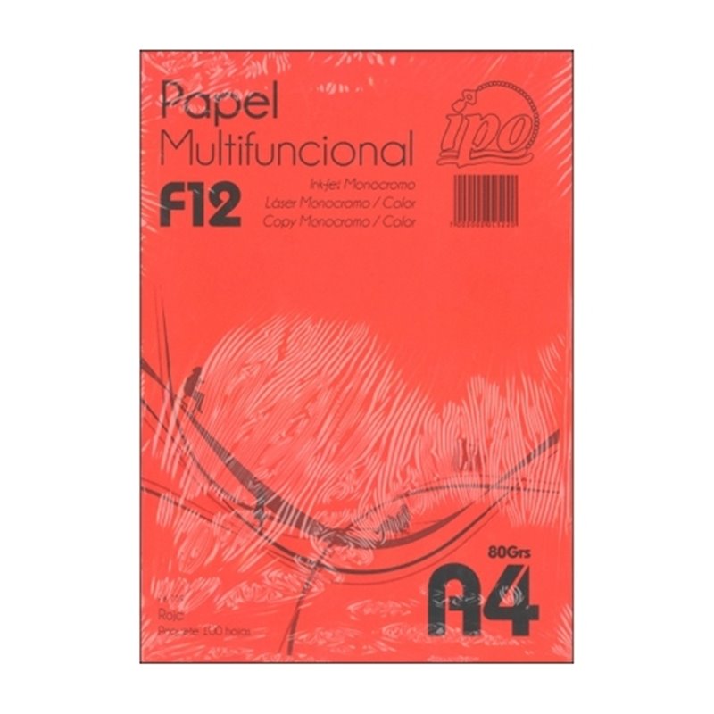 PAPEL DE COLOR IPO NUM F12 ROJO A4 80 G PAQUETE 100 HOJAS