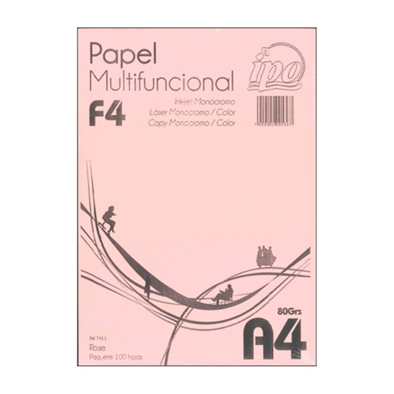 PAPEL DE COLOR IPO NUM F4 ROSE A4 80 G PAQUETE 100 HOJAS