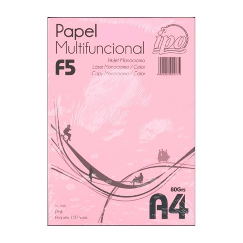 PAPEL DE COLOR IPO NUM F5 PINK A4 80 G PAQUETE 100 HOJAS