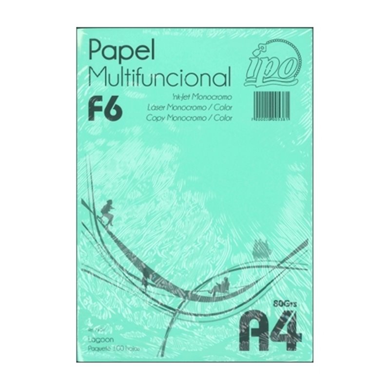 PAPEL DE COLOR IPO NUM F6 LAGOON A4 80 G PAQUETE 100 HOJAS