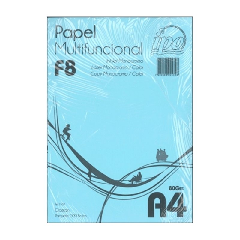 PAPEL DE COLOR IPO NUM F8 OCEAN A4 80 G PAQUETE 100 HOJAS