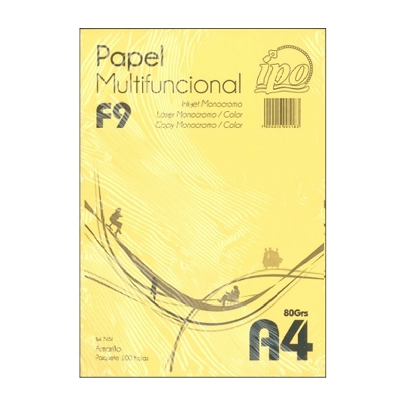 PAPEL DE COLOR IPO NUM F9 AMARILLO A4 80 G PAQUETE 100 HOJAS