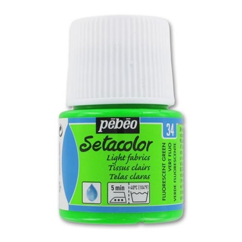 PINTURA PARA TELA PEBEO SETACOLOR TEJIDOS CLAROS 45 ML NUM 34 VERDE FLUORESCENTE COD 329034 8