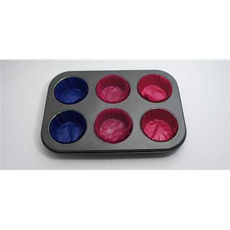 MOLDE DE METAL PASTELERO FORMA MAGDALENA CON PAPEL 6 UDS COD 376105