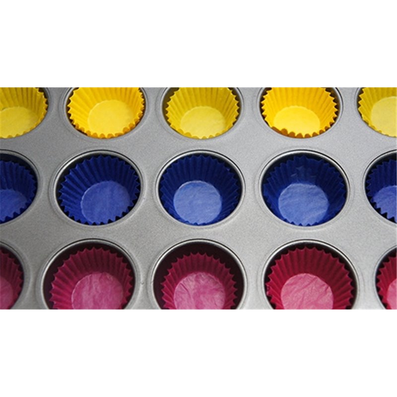 MOLDE DE METAL PASTELERO FORMA MAGDALENA CON PAPEL 24 UDS COD 367387