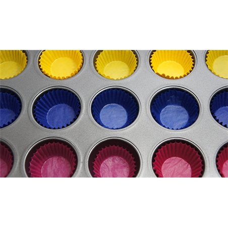 MOLDE DE METAL PASTELERO FORMA MAGDALENA CON PAPEL 24 UDS COD 367387