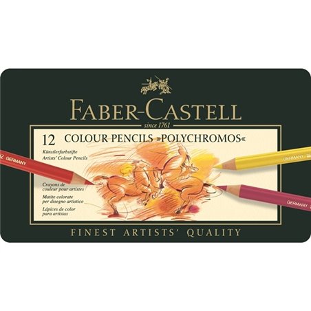 LAPICES DE COLORES POLYCHROMOS FABER CASTELL CAJA METALICA 12 UDS COLORES SURTIDOS COD 110012