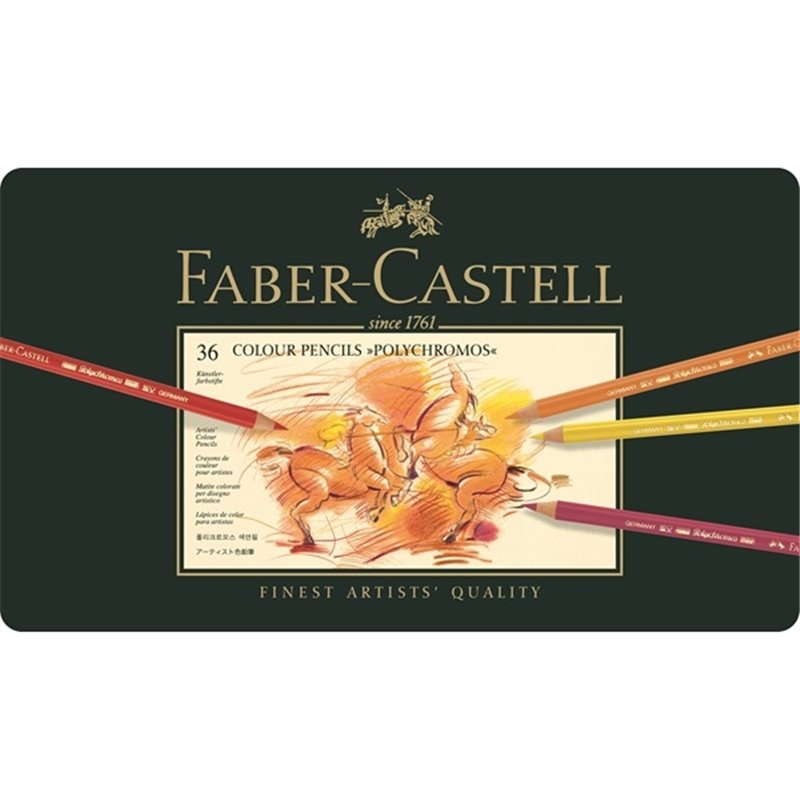 LAPICES DE COLORES POLYCHROMOS FABER CASTELL CAJA METALICA 36 UDS COLORES SURTIDOS COD 110036