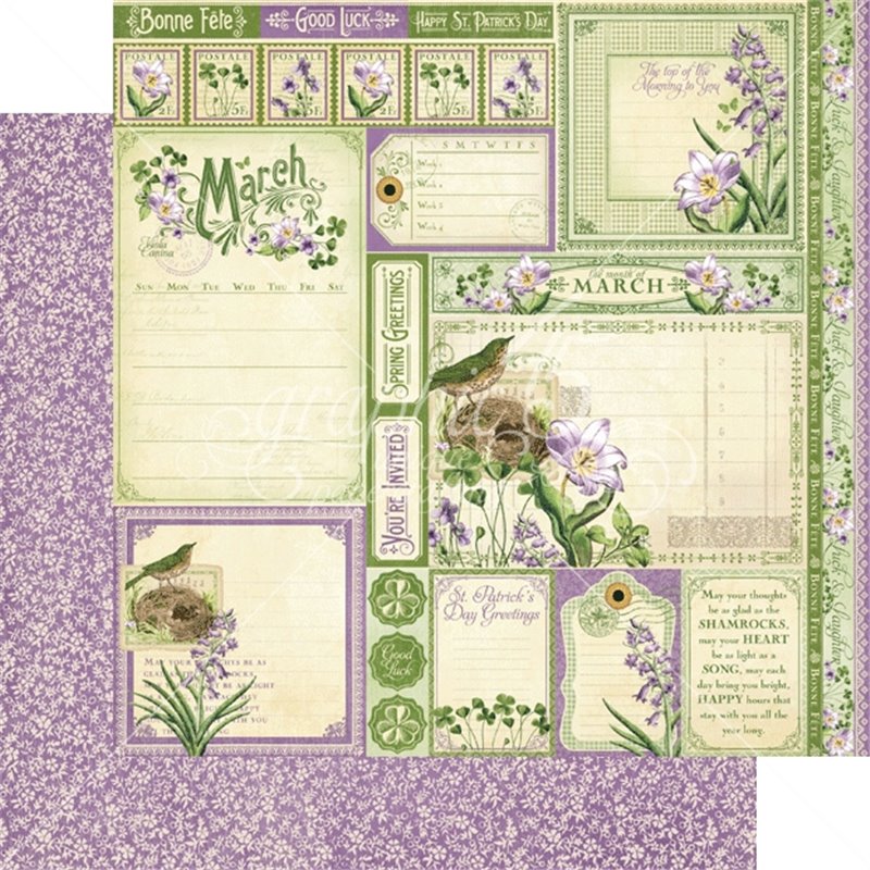 PAPEL SCRAP GRAPHIC45 TIME TO FLOURISH MARCH CUT APART 12'' x 12'' DOBLE CARA 1 UD COD 4501033