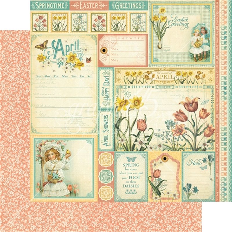 PAPEL SCRAP GRAPHIC45 TIME TO FLOURISH APRIL CUT APART 12'' x 12'' DOBLE CARA 1 UD COD 4501035