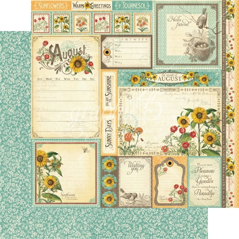 PAPEL SCRAP GRAPHIC45 TIME TO FLOURISH AUGUST CUT APART 12'' x 12'' DOBLE CARA 1 UD COD 4501043