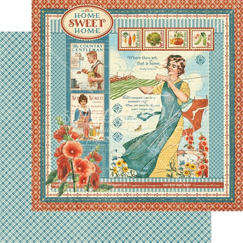 PAPEL SCRAP GRAPHIC45 HOME SWEET HOME 12'' x 12'' DOBLE CARA 1 UD COD 4501067