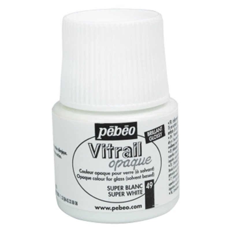 PINTURA PARA VIDRIO PEBEO VITRAIL OPACA 45 ML NUM 49 SUPER BLANCO COD 050049