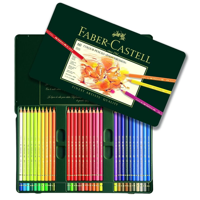 LAPICES DE COLORES FABER CASTELL POLYCHROMO CAJA METALICA 60 COLORES SURTIDOS COD 110060