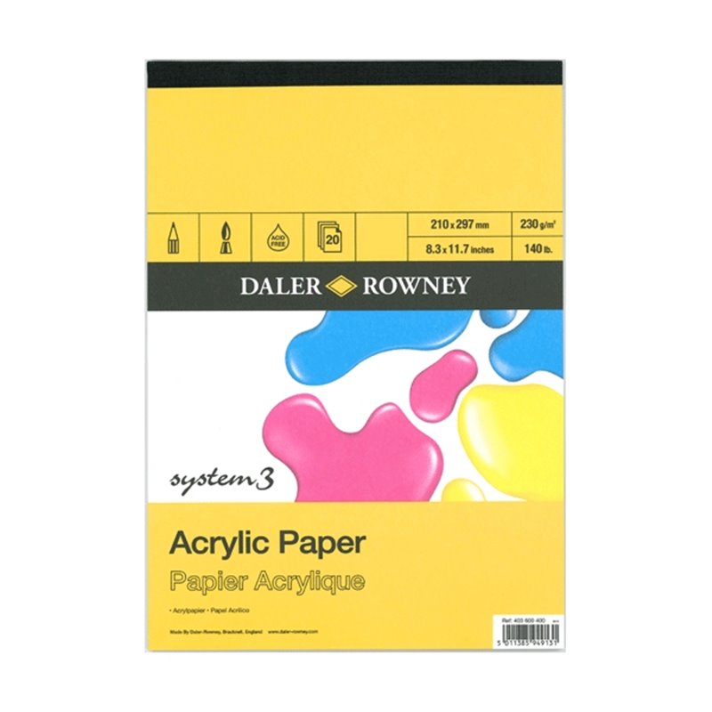 BLOCK DE ACRILICO DALER ROWNEY A3 297 X 420 MM 20 HOJAS 230 GR SYSTEM 3 COD 403600300