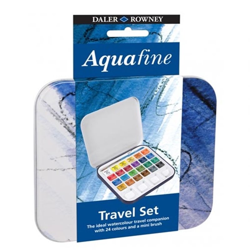 ACUARELA DALER ROWNEY AQUAFINE SET VIAJE 24 MEDIAS PASTILLAS + PINCEL + 1 PALETA DESMONTABLE COD 131900924