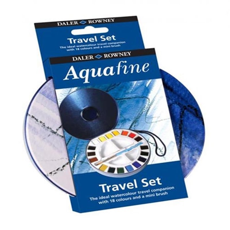 ACUARELA DALER ROWNEY AQUAFINE SET VIAJE 18 MEDIAS PASTILLAS + PINCEL + 2 PALETAS DESMONTABLES COD 131900030