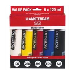 ACRILICO AMSTERDAM SET PLASTICO BASICO 5 TUBOS 120 ML COD 17790905